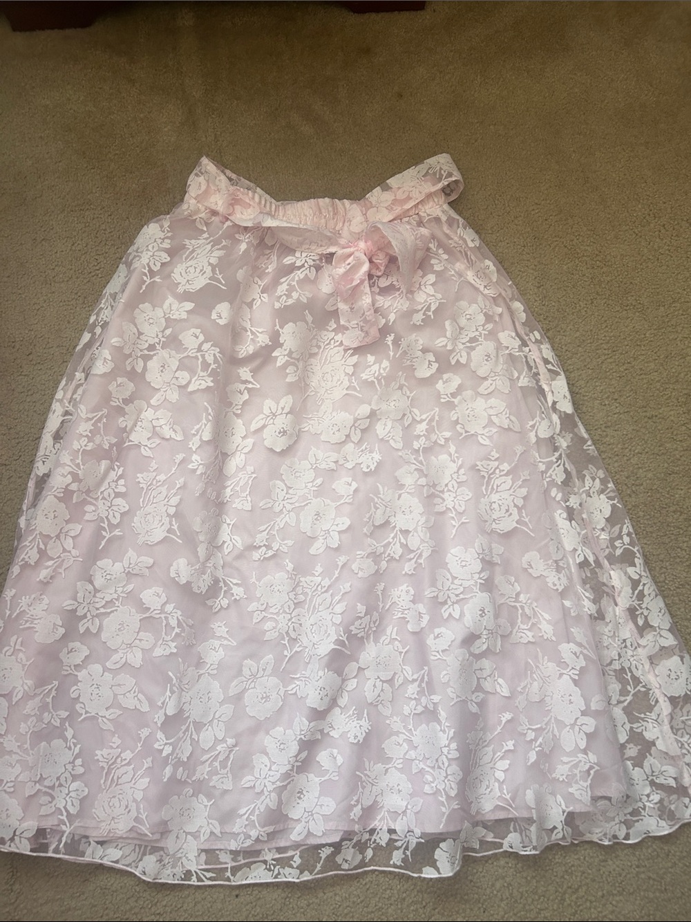 Alice Blue Light Pink Lace A-Line Skirt with Bow